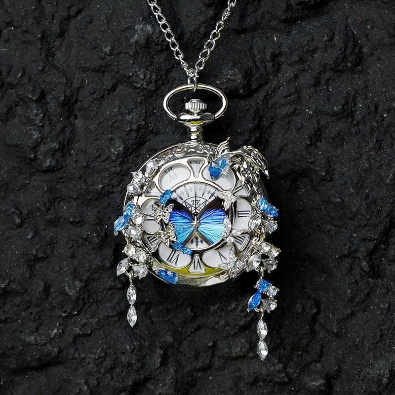 Couples Teal And Green Butterfly Animated Pocket Watch