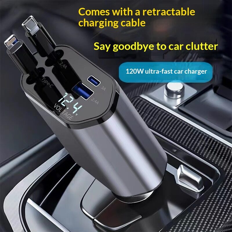 4 In 1 Retractable Car Charger Fast Phone
