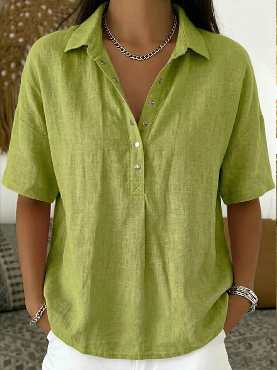 Summer Short-sleeved Shirt Button Pullover Top Fashion Casual