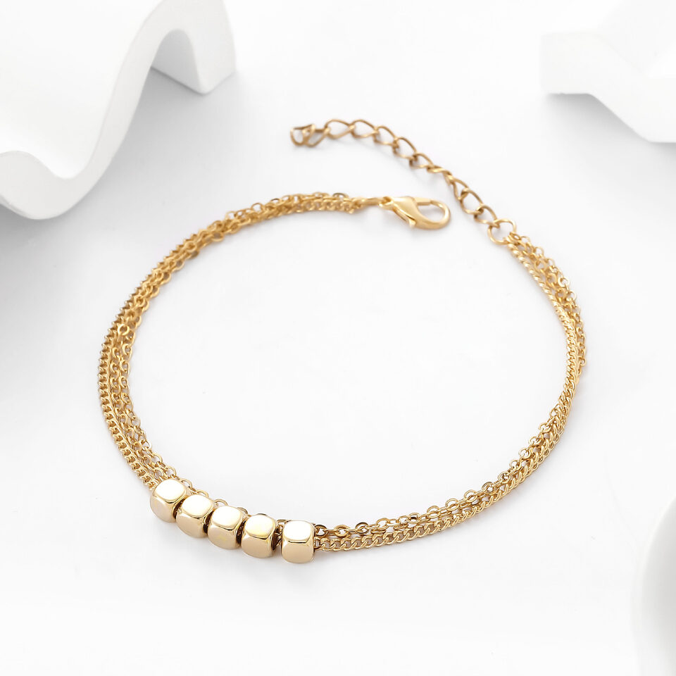 Fashionable Multi-Layer Square Gold Anklet