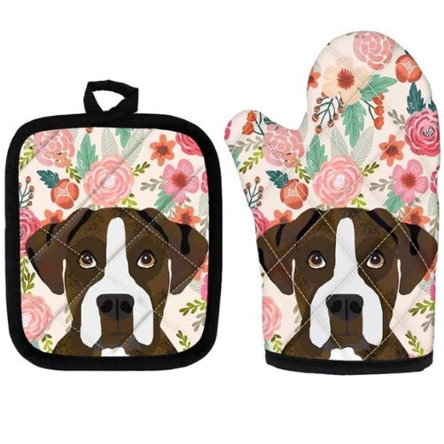 Cute Pug Print Insulated Oven Mitt And Trivet