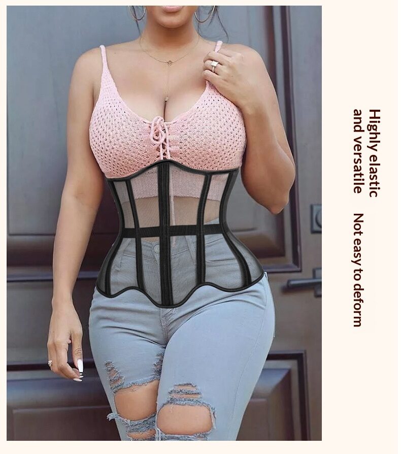 Breathable Hollowed-Out Waist-Cinching Bondage Belt Fashionable Mesh Fishbone