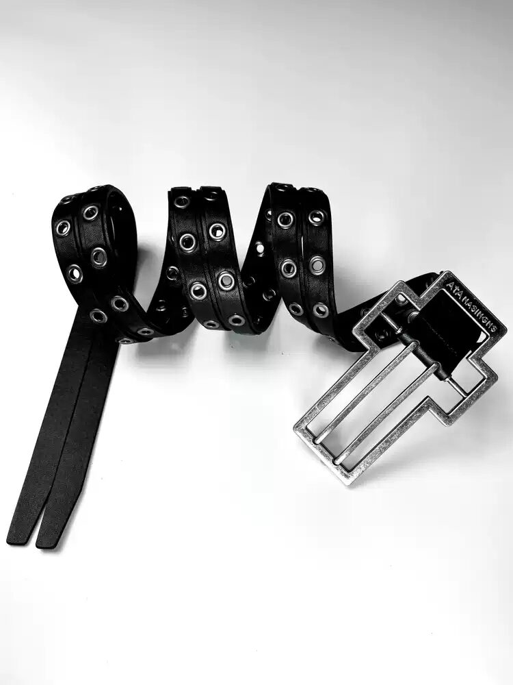 Distressed Cross-pattern Full-grain Leather Double-layer Belt