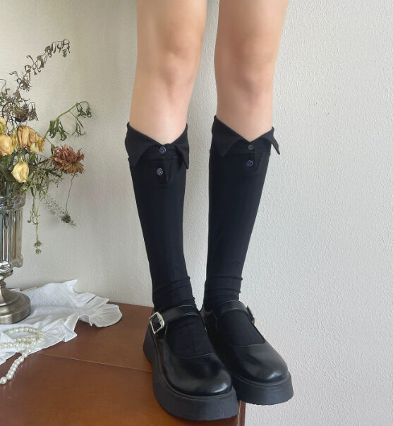 Magazine-style Vintage Girl-style Mid-calf Pile-up Socks