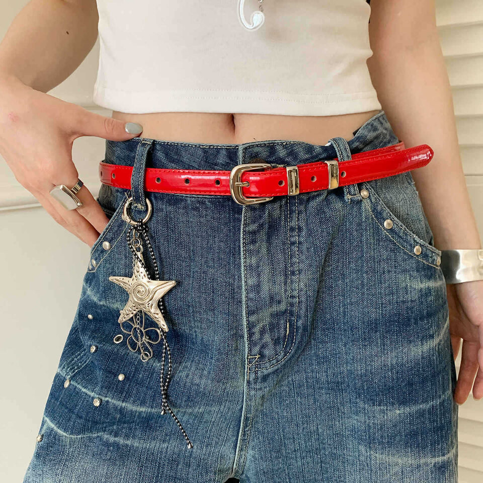 Womens American-style Red Crocodile-pattern Polka-dot Belt