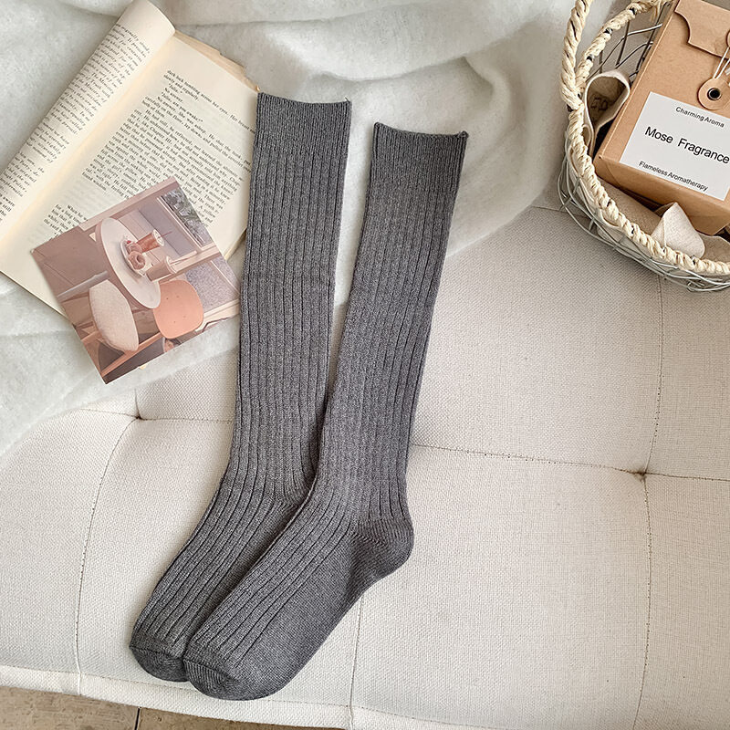 Solid-color Vertical-striped JK-style Long Socks