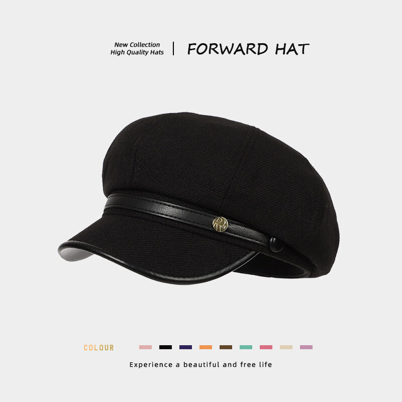 Korean-style Retro Wool Octagonal Hat Womens British Style