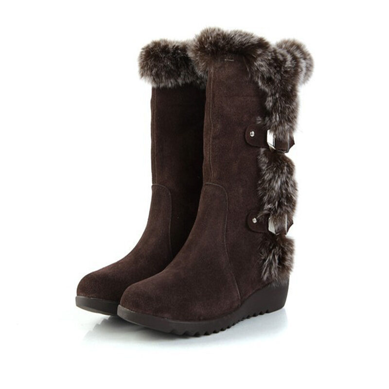 Brown New Winter Women Casual Warm Fur Mid-Calf