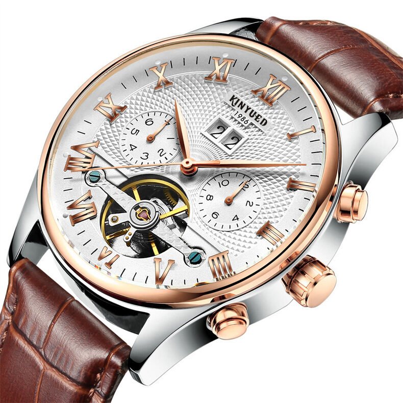 Genuine Kinyued Automatic Hollow Tourbillon Mechanical Watch Fashion