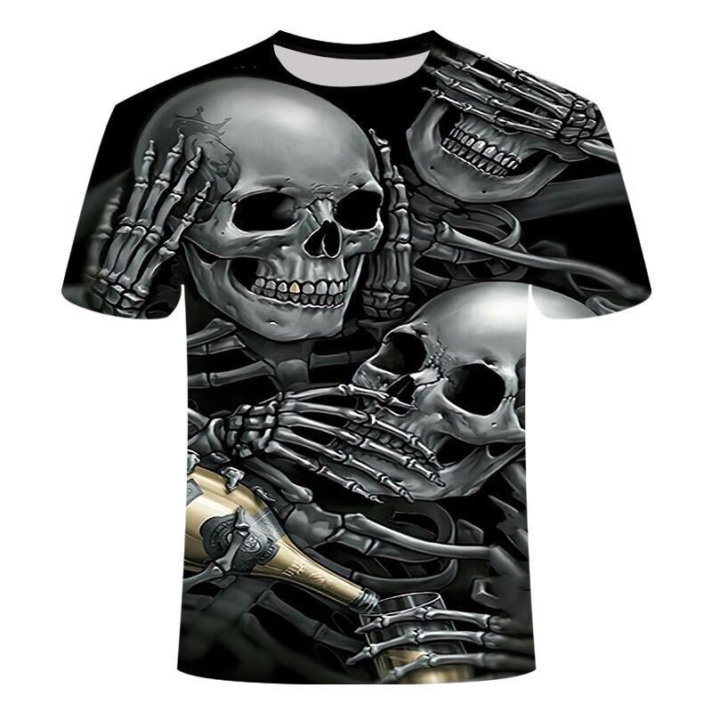 T-Shirts Casual Tee-Tops Short-Sleeve Skull Fashion Streetwear Male
