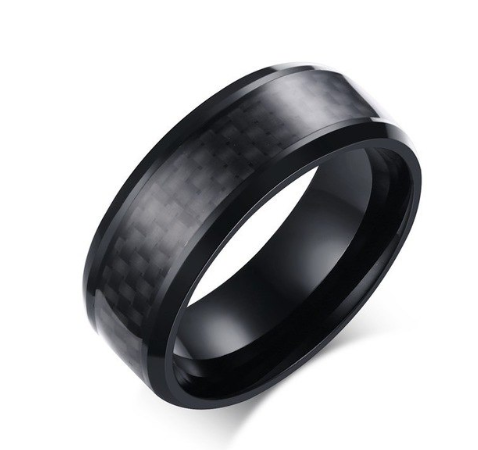 Black Carbon Fiber Inlay Men's Wedding Brand Ring