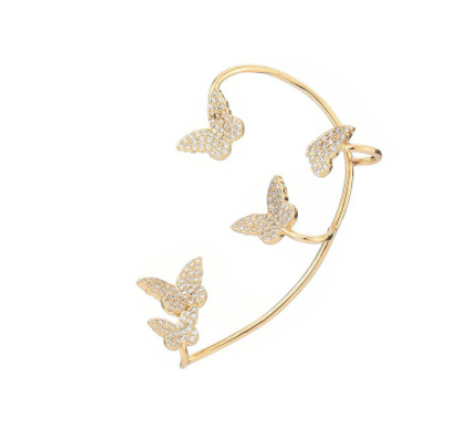 Fashion Gold Metal Butterfly Ear Clips Sparkling Zircon