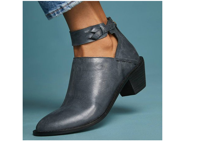 Women Cut Out Booties Buckle Strap Back Zipper