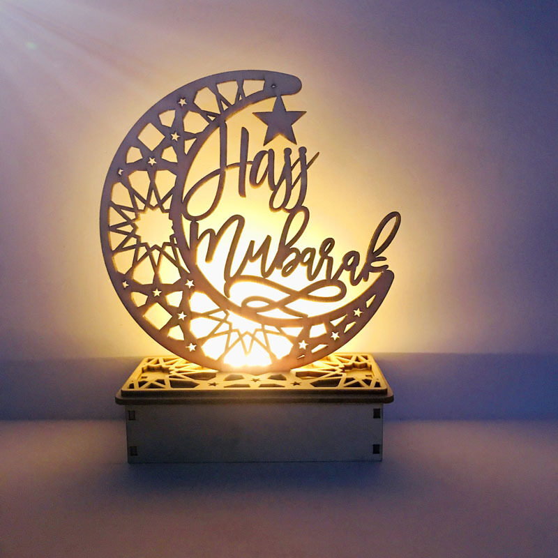 Wooden DIY Muslim Islamic Palace LED Eid Mubarak