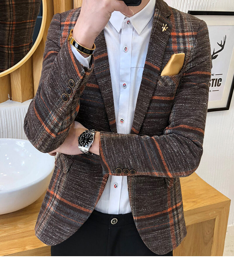 Men Blazer Slim Fit Designs Male Plaid