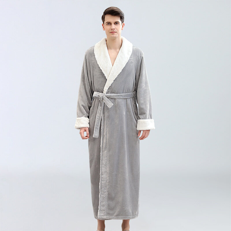 Men's Winter Plus Size Long Bathrobe Coral Fleece
