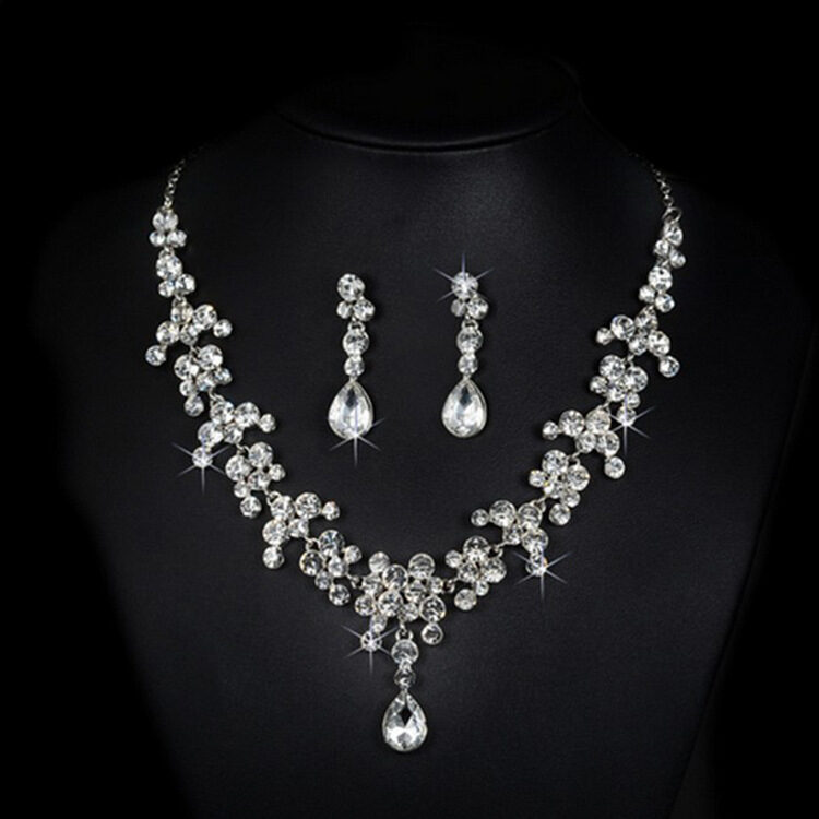 Korean wedding bride female diamond necklace earrings set