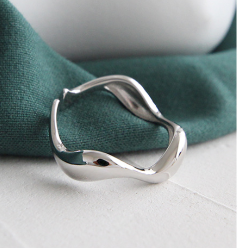 S925 Rings Ins Minimalist Irregular Wavy Glossy Ring