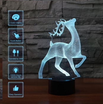 Deer 3D 7Color Touch Control LED Night Illusion