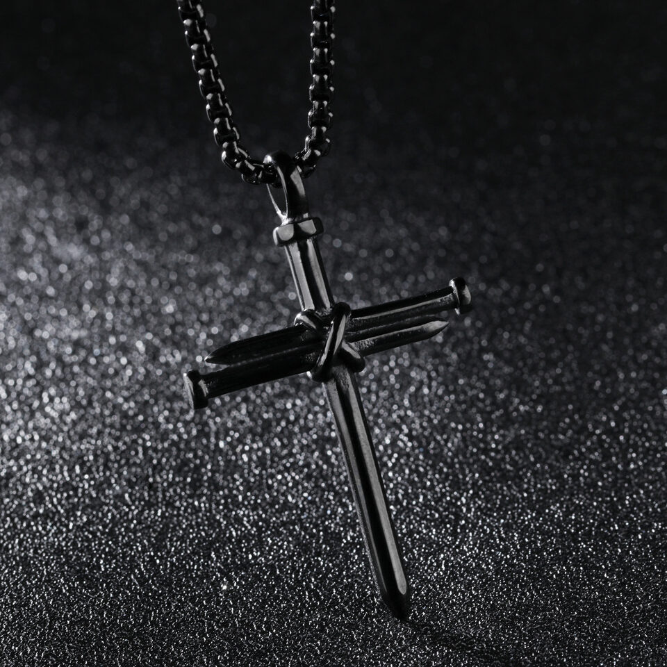 Titanium steel casting nails cross men's pendants necklace