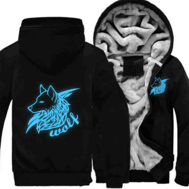 Men Women Night Luminous Wolf Printed Jacket Sweatshirts
