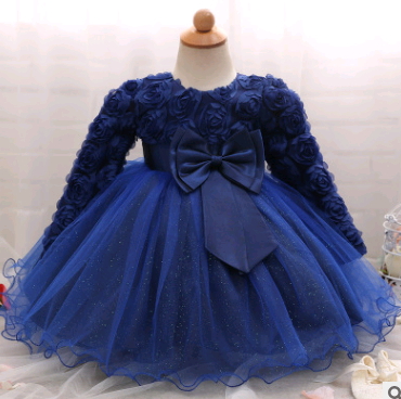 Long-sleeved girls dress rose children's wedding skirt