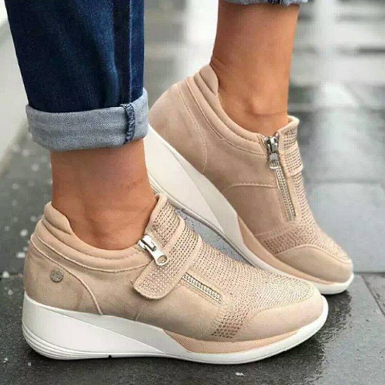 Canvas Shoes Lovely Round Head Thick Bottom Rhinestone