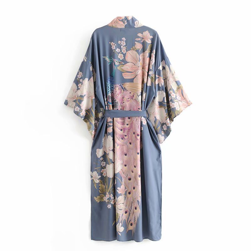 Peacock flower print gown