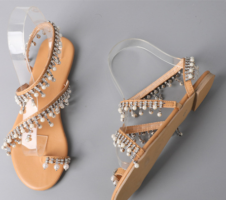 Handmade Pearl Beaded Roman Ladies Sandals Flat