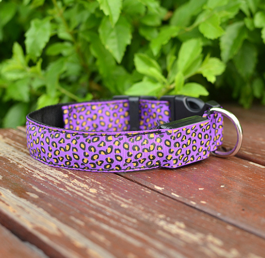 LED Dog Collar Safety Adjustable Nylon Leopard Pet