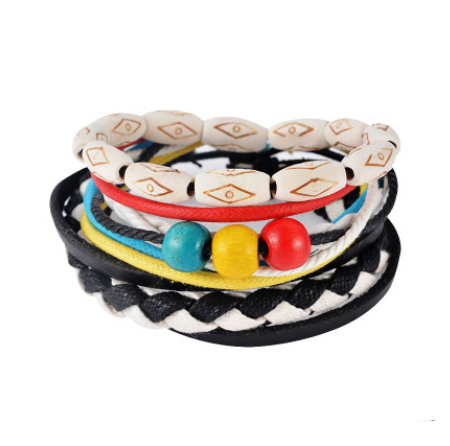 Leather Bracelet Men Multilayer Bead Punk Wrap Bracelets
