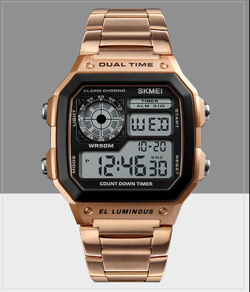 Business steel belt electronic watch double display multi-function