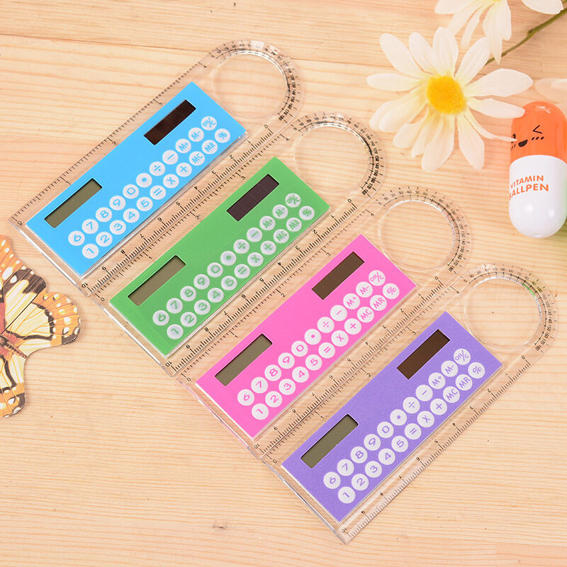 Solar Mini Calculator Magnifier Multifunction Ultra-thin Ruler Office