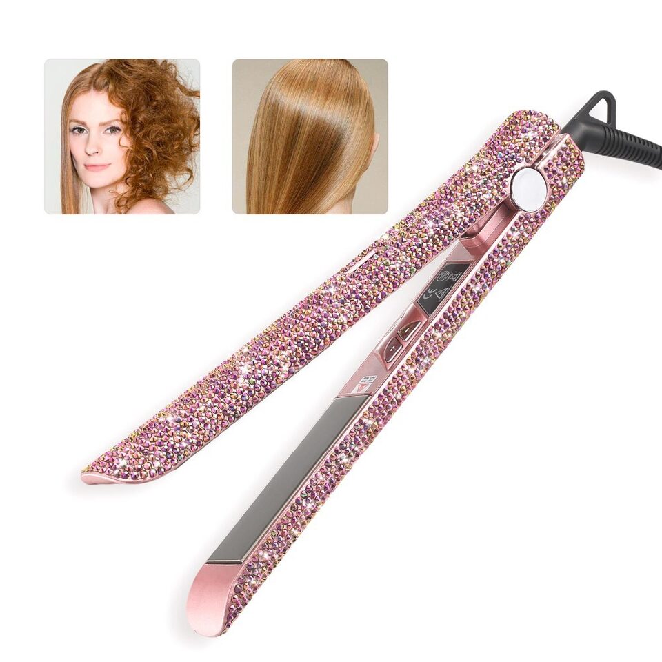 Professional Glitter Hair Flat Iron Titanium Plate Diamond