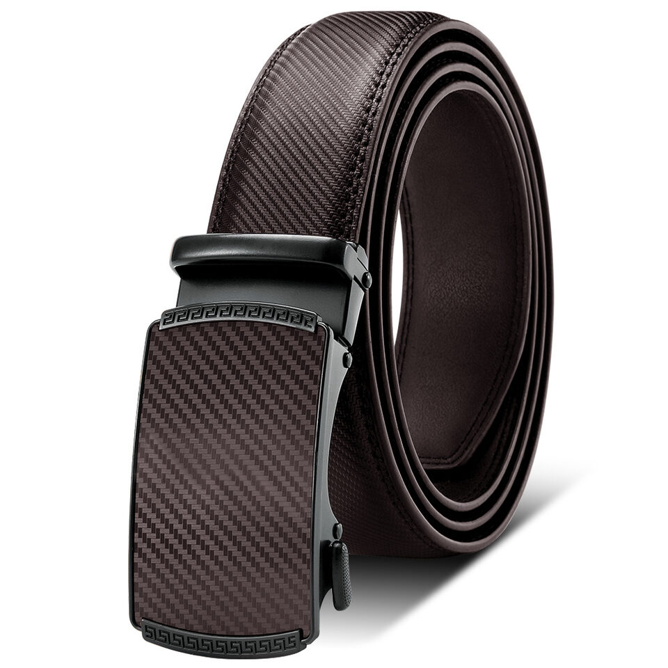 Auto buckle leather belt for men
