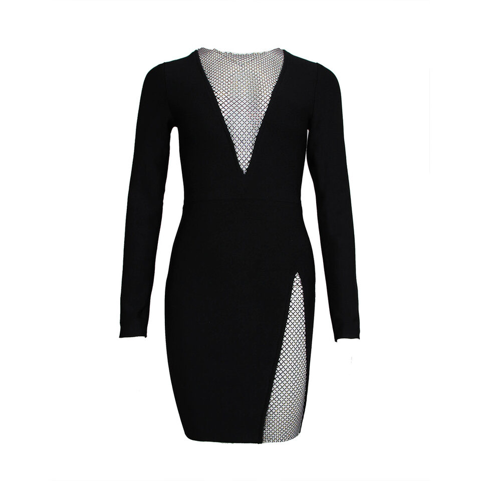 Sexy Net Diamond Ladies Party Long-sleeved Bandage Slim