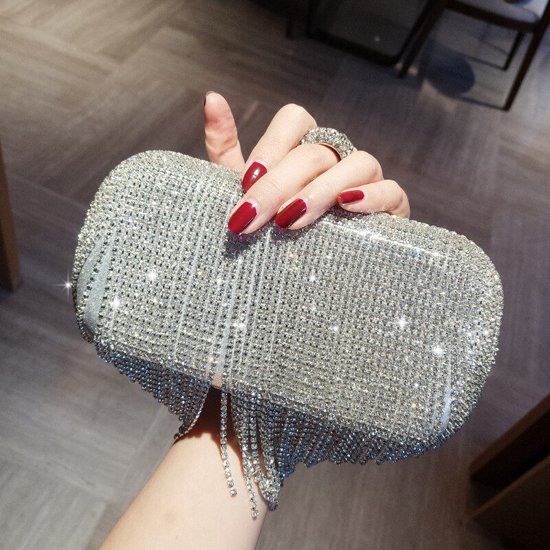 new shiny diamond ladies fringed hand bag night