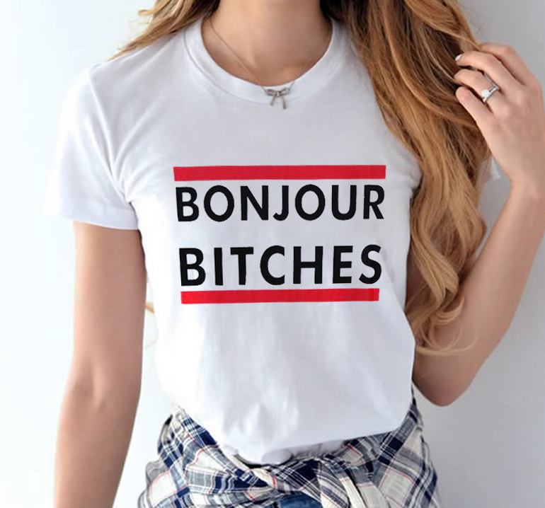 Casual Women Tees Letter Print White Black Gray