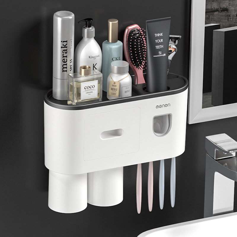 Non-marking Hanging Magnetic Toothbrush Holder Single Drawer Storage