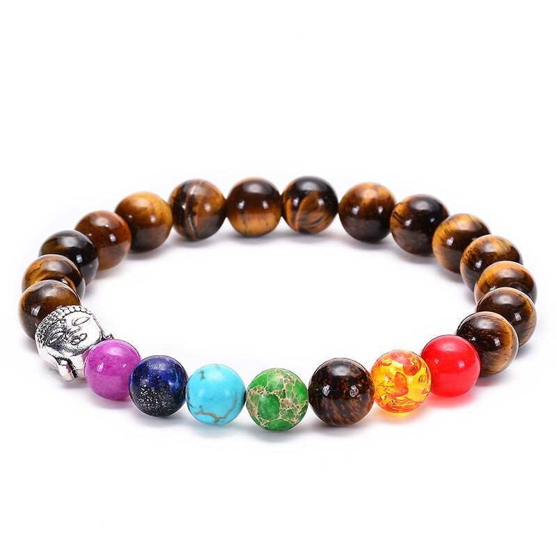Seven Chakra Healing Beaded Bracelet Natural Lava Stone