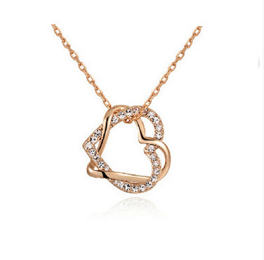 Yiwu Fashion Jewelry Factory Double Diamond Heart Necklace