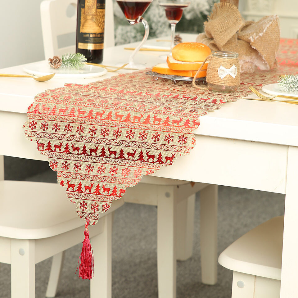 Christmas decorative linen print snowflake with tassel table