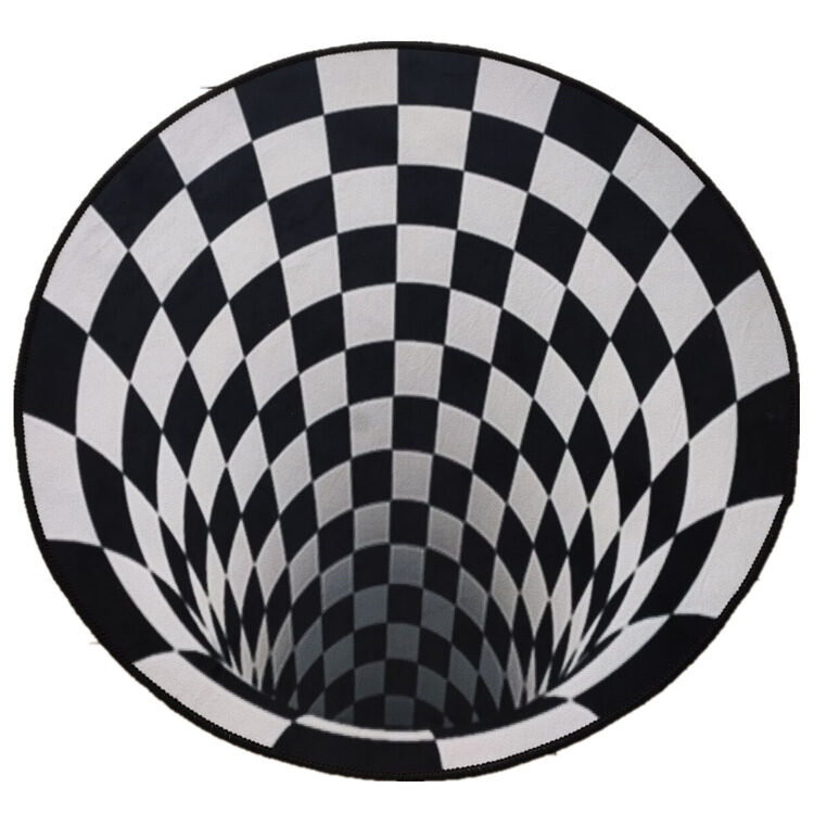 3D Geometric Round Carpet Vortex Illusion Rug Black&White