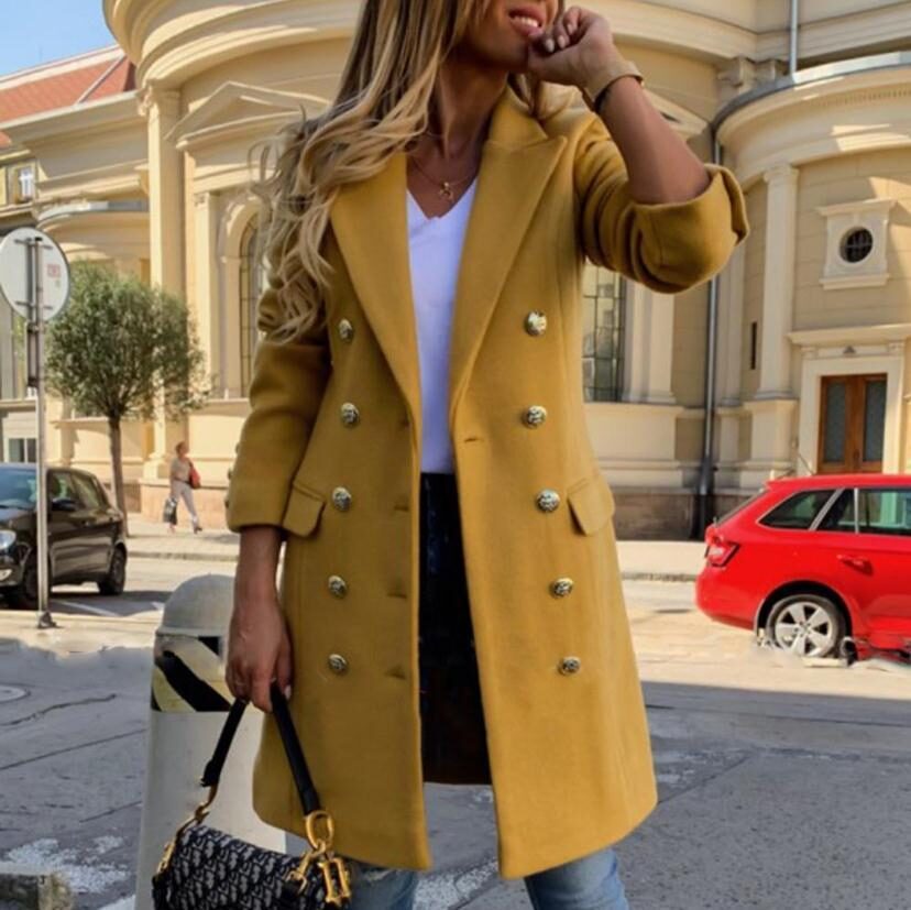 Woolen Lapel Jacket With Double-breasted Design Fashion Casual
