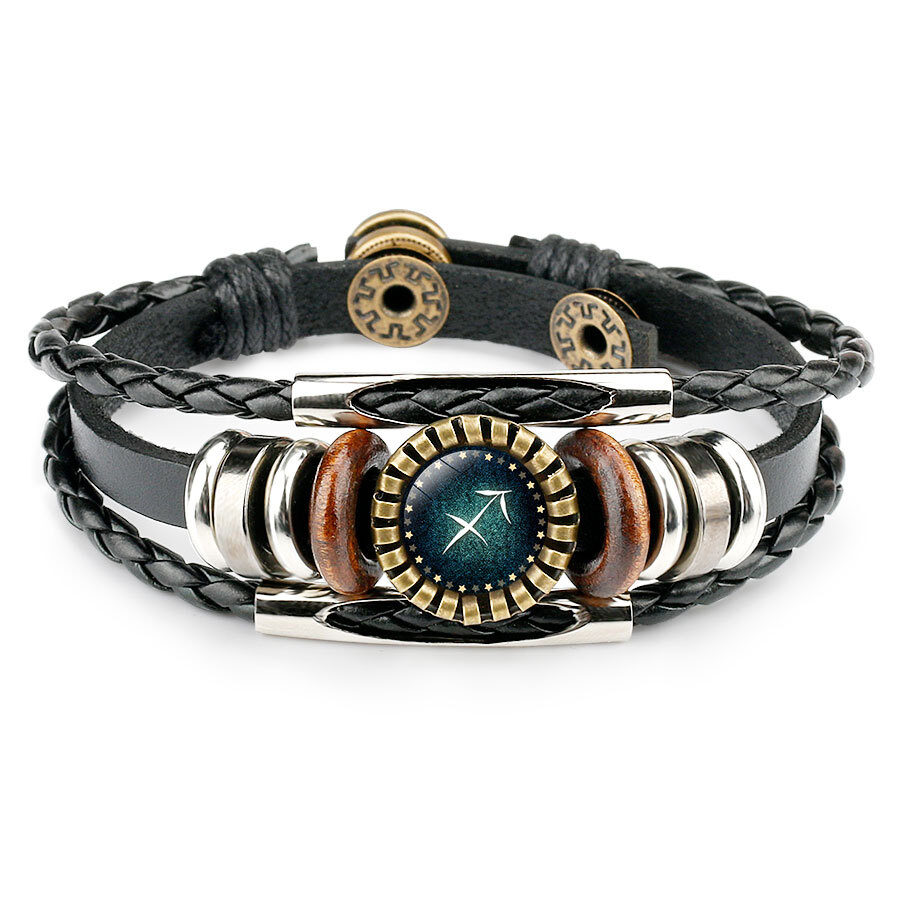 Multilayer Leather Bracelet 12 Constellation Zodiac Sign Men
