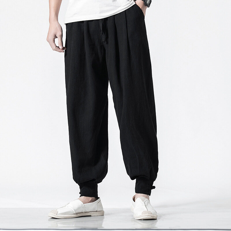 Chinese style cotton and linen casual trousers loose