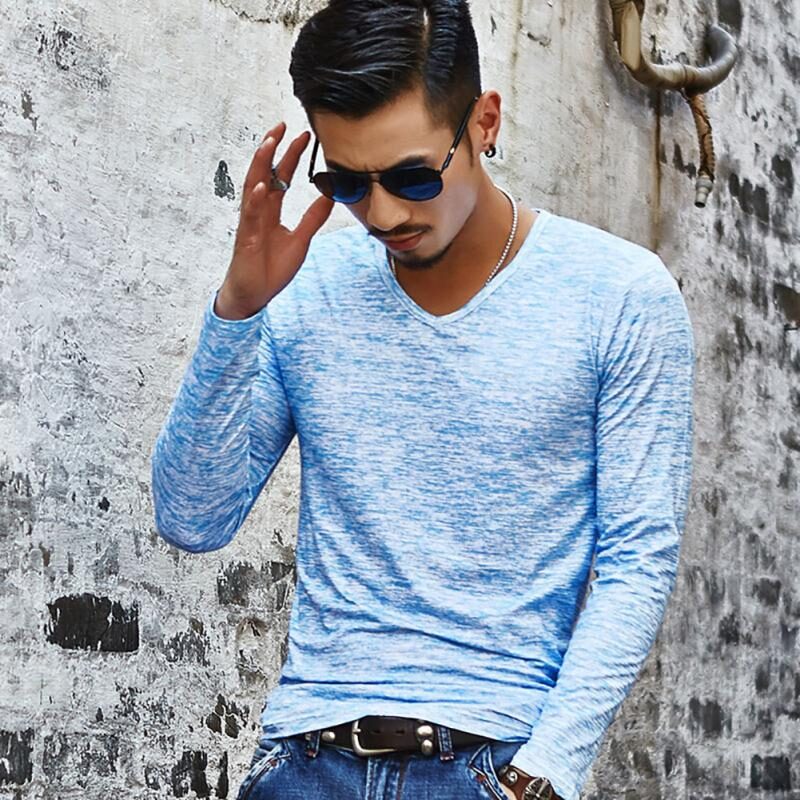 Long Sleeve T-Shirt Men Spring Autumn Fashion Round-Neck