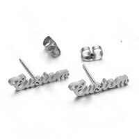 Name Stud Earrings For Women Girl Stainless Steel