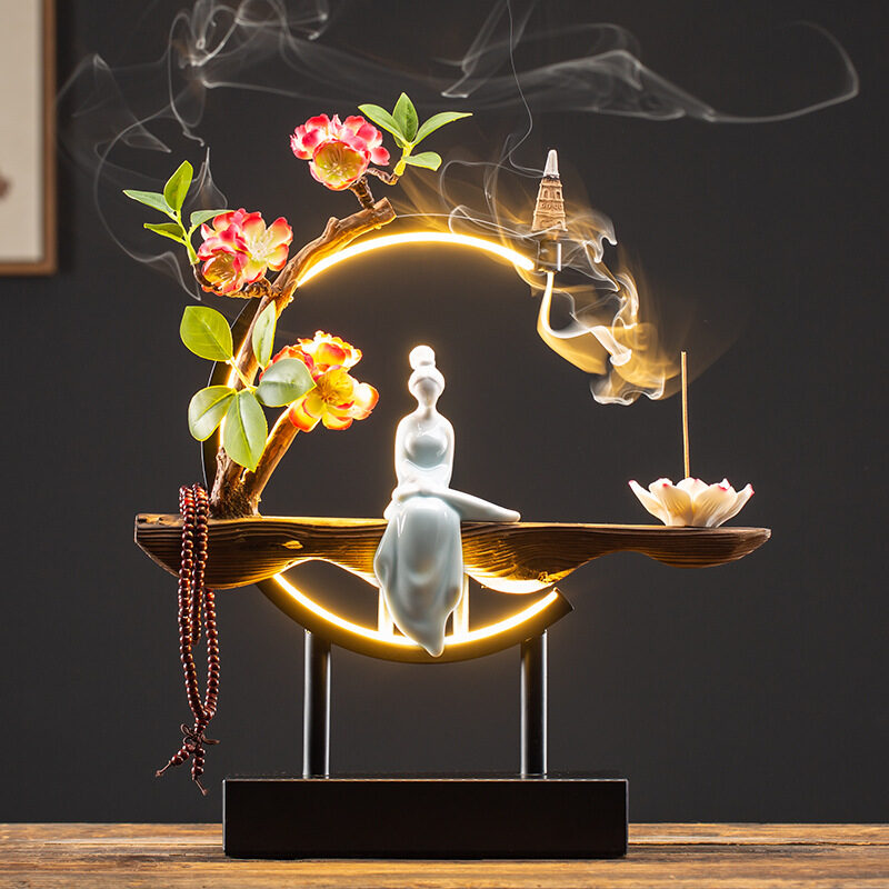 Waterfall Backflow Incense Burner Ladies Stick Holder Buddha