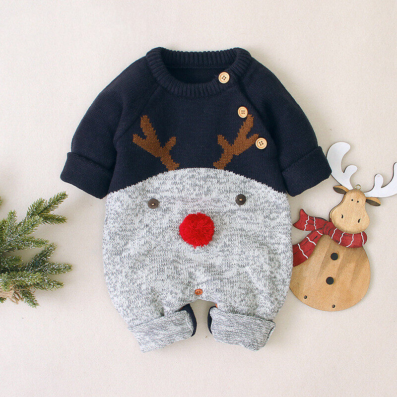 Boys and girls knitted cartoon deer romper Christmas